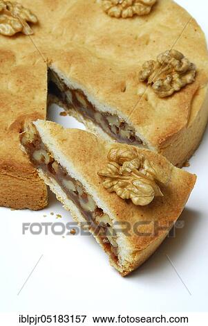 Stock Photo - Engadine nut cake, cake, walnut, short pastry with caramel and walnuts. Fotosearch