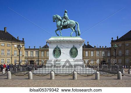 Equestrian statue of Frederik V, Scandinavia, Northern Europe, in front of Amalienborg Castle, Copenhagen, Denmark, Europe View Large Photo Image Stock Image - Equestrian statue of Frederik V, Scandinavia, Northern Europe, in front of Amalienborg Castle, Copenhagen, Denmark, Europe. Fotosearch
