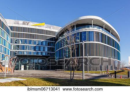 Stock Image - Ernst &amp; Young EY headquarters in the Skyloop building at Stuttgart Airport, Germany, Europe. Fotosearch