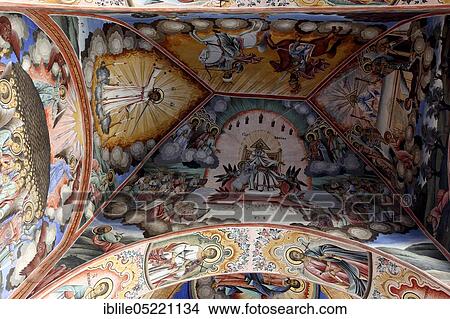 Picture - Exterior wall painting, vault, Rila Monastery, Bulgaria, Europe. Fotosearch