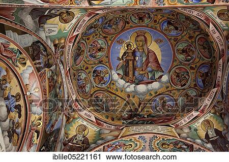 Exterior wall painting, vault, Rila Monastery, Bulgaria, Europe View Large Photo Image Stock Image - Exterior wall painting, vault, Rila Monastery, Bulgaria, Europe. Fotosearch