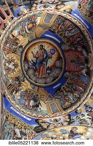 Exterior wall painting, vault, Rila Monastery, Bulgaria, Europe View Large Photo Image Stock Photo - Exterior wall painting, vault, Rila Monastery, Bulgaria, Europe. Fotosearch