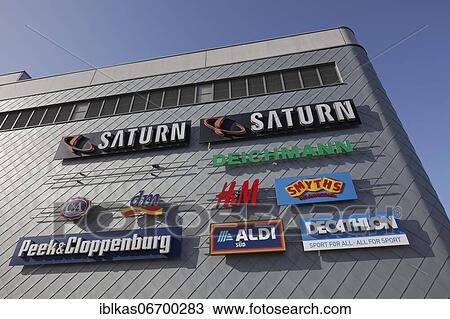 Facade with logos of retail stores, Rheinpark-Center Neuss, shopping center, North Rhine-Westphalia, Germany, Europe View Large Photo Image Stock Image - Facade with logos of retail stores, Rheinpark-Center Neuss, shopping center, North Rhine-Westphalia, Germany, Europe. Fotosearch