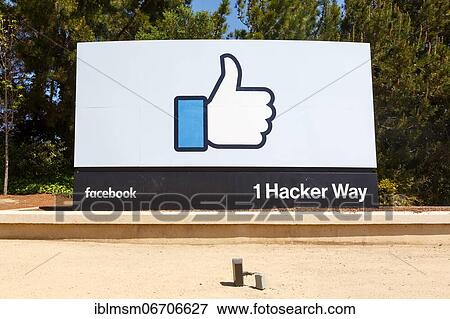Stock Photo - Facebook headquarters HQ with the thumbs up logo in Menlo Park, USA, North America. Fotosearch