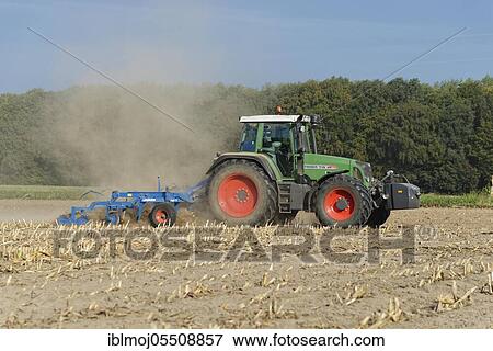 Stock Photo - Farmer cultivating harvested maize field, Nettetal, Viersen, NRW, Germany, Europe. Fotosearch