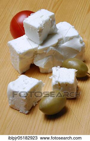 Stock Image - Feta, feta cheese, sheep cheese, brine cheese, sheep cheese, feta cheese, brine cheese. Fotosearch