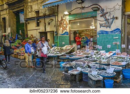 Fishmonger, weekly market market, La Pignasecca, Spanish Quarter, Naples, Italy, Europe View Large Photo Image Stock Photograph - Fishmonger, weekly market market, La Pignasecca, Spanish Quarter, Naples, Italy, Europe. Fotosearch