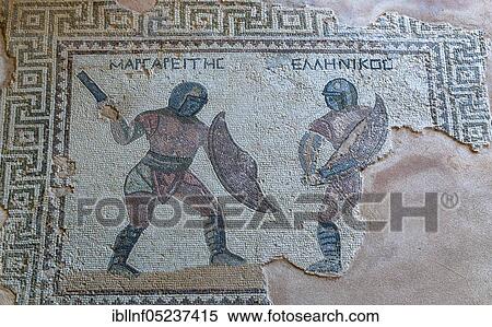 Floor mosaic, House of Gladiators, excavation site site, Kourion, Cyprus, Europe View Large Photo Image Stock Photography - Floor mosaic, House of Gladiators, excavation site site, Kourion, Cyprus, Europe. Fotosearch