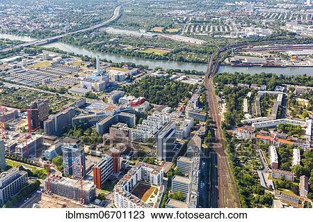 Stock Image - Frankfurt Niederrad office city aerial view building city, Frankfurt, Germany, Europe. Fotosearch