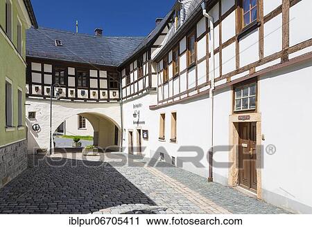 Stock Image - Freiberg Gate with Museum, Adorf, Vogtland, Saxony, Germany, Europe. Fotosearch