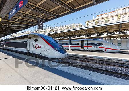 French TGV and German ICE high speed train HGV at Paris Est Station, Paris, France, Europe View Large Photo Image Stock Image - French TGV and German ICE high speed train HGV at Paris Est Station, Paris, France, Europe. Fotosearch