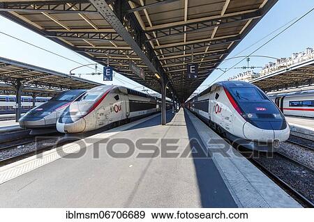 French TGV high speed train HGV at Paris Est Station in Paris, France, Europe View Large Photo Image Stock Photo - French TGV high speed train HGV at Paris Est Station in Paris, France, Europe. Fotosearch