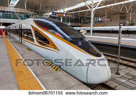 Stock Photography - Fuxing High Speed Train Trains HGV Tianjin Station, Tianjin, China, Asia. Fotosearch