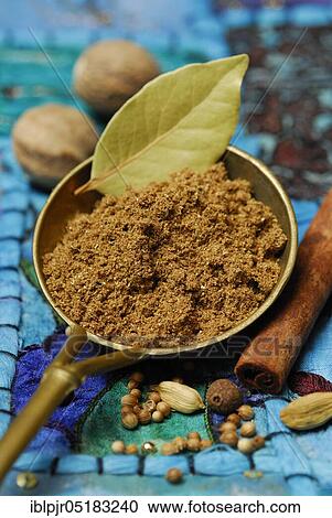 Garam Masala, Indian spice powder, spice mix, spoon, ingredients cardamom, coriander, nutmeg, bay leaf, allspice, cinnamon View Large Photo Image Stock Image - Garam Masala, Indian spice powder, spice mix, spoon, ingredients cardamom, coriander, nutmeg, bay leaf, allspice, cinnamon. Fotosearch