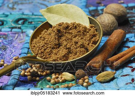 Garam Masala, Indian spice powder, spice mix, spoon, ingredients cardamom, coriander, nutmeg, bay leaf, allspice, cinnamon View Large Photo Image Stock Image - Garam Masala, Indian spice powder, spice mix, spoon, ingredients cardamom, coriander, nutmeg, bay leaf, allspice, cinnamon. Fotosearch