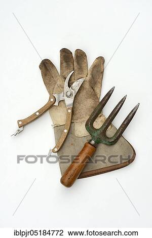 Stock Image - Garden tool, Garden tools, Garden shears, Hand fork, Shovel. Fotosearch