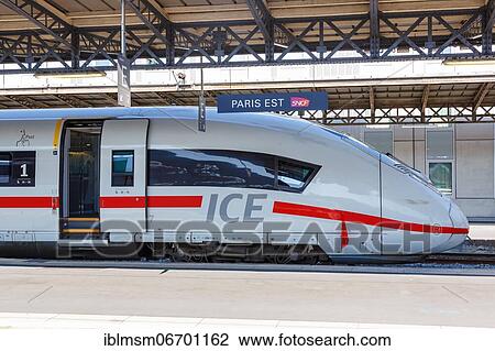 German ICE high speed train HGV at Paris Est Station, Paris, France, Europe View Large Photo Image Stock Image - German ICE high speed train HGV at Paris Est Station, Paris, France, Europe. Fotosearch