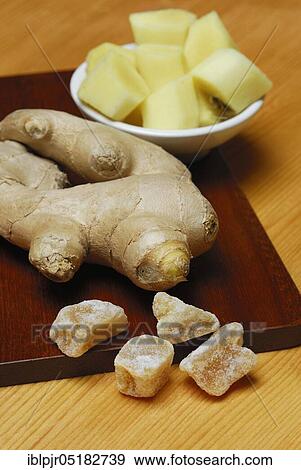 Stock Photo - Gingercandy, candy, pieces, tuber, (Zingiber officinale), candied. Fotosearch