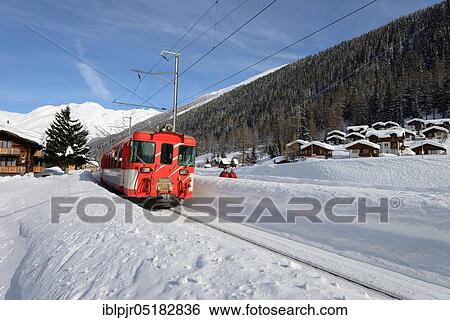 Stock Photograph - Glacier Express, Matterhorn-Gotthard Railway, near Obergesteln, Canton Valais, Switzerland, Europe. Fotosearch