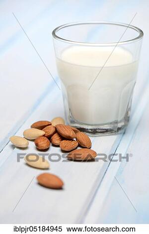 Glass of milk and almonds( Prunus dulcis), sweet almond View Large Photo Image Stock Photography - Glass of milk and almonds( Prunus dulcis), sweet almond. Fotosearch