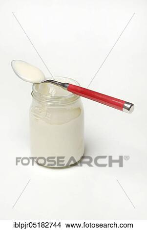 Picture - Glass of yoghurt, dairy products, natural yoghurt. Fotosearch
