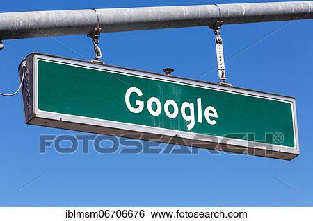 Stock Photograph - Google street sign at Headquarters HQ in Mountain View, USA, North America. Fotosearch
