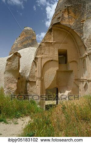 Stock Image - Hallac, Anatolia, Central Anatolia, Hallac Monastery, monastery complex, rock church, tuff, 11th century, rock monastery, near Ortahisar, Cappadocia, Turkey, Asia. Fotosearch