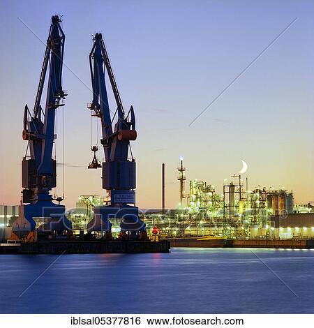 Harbour crane, harbour cranes, cranes, refinery, free port, Elbe, Free and Hanseatic City of Hamburg, Elbe, Germany, Europe View Large Photo Image Stock Photograph - Harbour crane, harbour cranes, cranes, refinery, free port, Elbe, Free and Hanseatic City of Hamburg, Elbe, Germany, Europe. Fotosearch