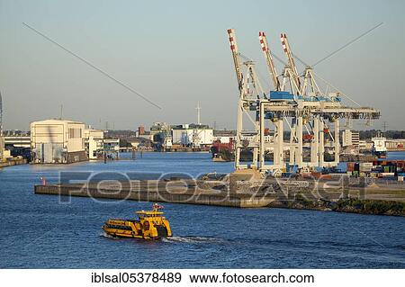 Harbour ferry in Port of Hamburg, Germany, Europe View Large Photo Image Stock Photo - Harbour ferry in Port of Hamburg, Germany, Europe. Fotosearch