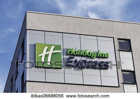 Stock Photograph - Holiday Inn Express, Logo on the building, Düsseldorf, North Rhine-Westphalia, Germany, Europe. Fotosearch