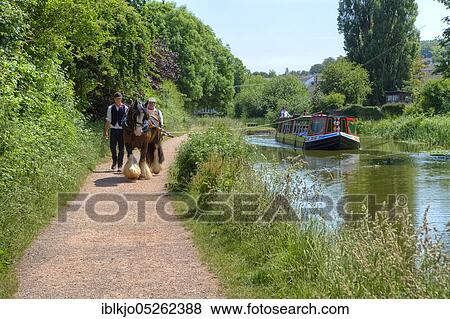 Stock Photo - Horse barge, Great Western Canal in Tiverton, Devon, England, Great Britain. Fotosearch