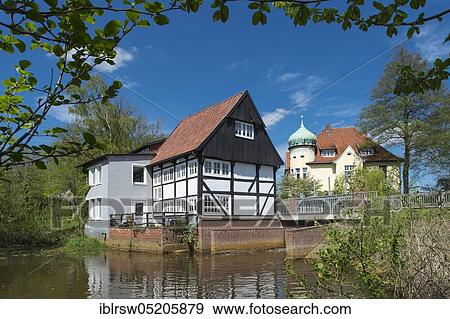 Stock Photo - House Tumbraegel, Moorbach, water mill, Vechta, Lower Saxony, Germany, Europe. Fotosearch
