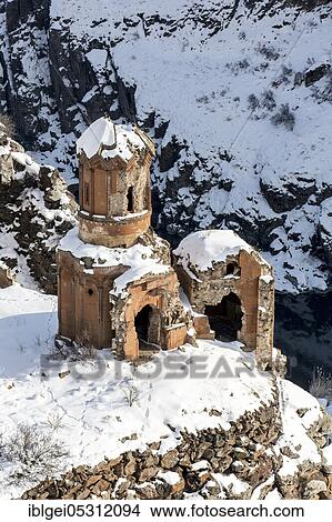 Picture - Hripsime (Bakireler) Monestry in Ani is a ruined medieval Armenian town now in the Turkish province of Kars and next to the closed border with Armenia. Fotosearch