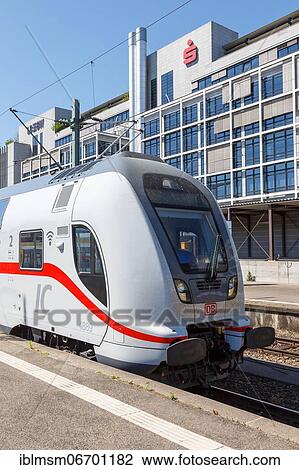 Stock Image - IC2 Intercity 2 train double decker locomotive in Stuttgart main station in Germany portrait format, Stuttgart, Germany, Europe. Fotosearch