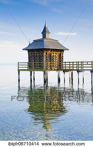 Iced bathhouse, Lake Neuchâtel, Gorgier, Neuchâtel, Switzerland, Europe View Large Photo Image Picture - Iced bathhouse, Lake Neuchâtel, Gorgier, Neuchâtel, Switzerland, Europe. Fotosearch