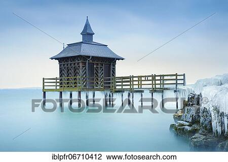 Iced bathhouse, Lake Neuchâtel, Gorgier, Neuchâtel, Switzerland, Europe View Large Photo Image Stock Image - Iced bathhouse, Lake Neuchâtel, Gorgier, Neuchâtel, Switzerland, Europe. Fotosearch