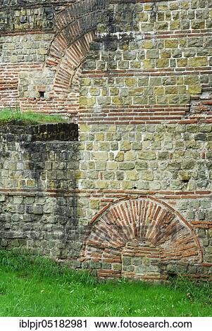 Stock Image - Imperial Baths, remains of walls, Maür, thermal baths, thermal baths, ruins of the Roman bathing complex, Trier, Rhineland-Palatinate, Germany, Europe. Fotosearch