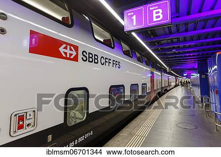 Picture - InterCity double-decker train at Zurich Airport (ZRH) station in, Zurich, Switzerland, Europe. Fotosearch