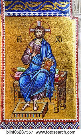 Stock Photo - Jesus mosaic, Kykkos monastery, Cyprus, Europe. Fotosearch