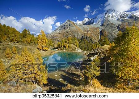 Stock Image - Lac Bleu, Grande Dent de Veisivi, Dent de Perroc, Valais, Switzerland, Europe. Fotosearch