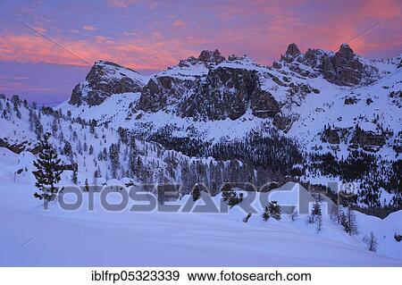 Stock Photo - Lagazuaoi Pizo, Alpenglow, Dolomites, South Tyrol, Italy, Europe. Fotosearch