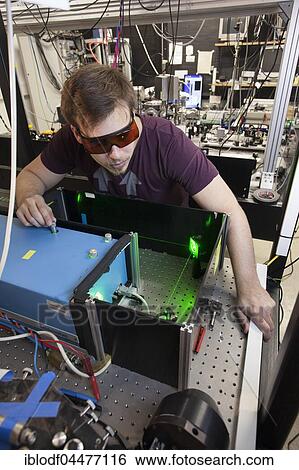 Stock Photograph - Laser laboratory of experimental physics at Heinrich Heine University Düsseldorf, North Rhine-Westphalia, Germany, Europe. Fotosearch