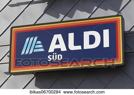 Picture - Logo Aldi Süd, discount store, Rheinpark-Center Neuss, North Rhine-Westphalia, Germany, Europe. Fotosearch