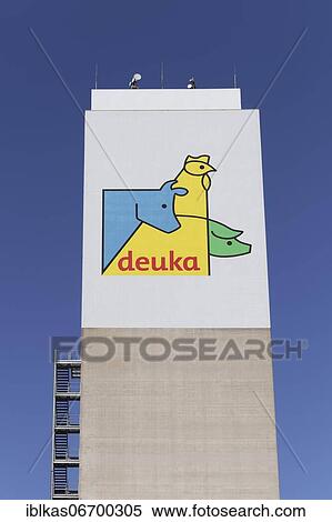 Logo Deuka animal feed at a silo, drawn figures cattle, chicken, pig, Neuss, North Rhine-Westphalia, Germany, Europe View Large Photo Image Stock Photography - Logo Deuka animal feed at a silo, drawn figures cattle, chicken, pig, Neuss, North Rhine-Westphalia, Germany, Europe. Fotosearch