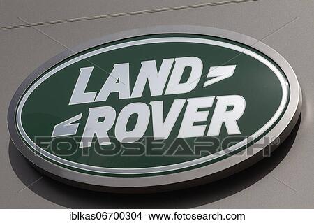 Picture - Logo of the car brand Landrover at a car dealership, Düsseldorf, North Rhine-Westphalia, Germany, Europe. Fotosearch