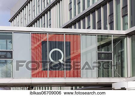 Stock Photograph - Logo QVC at the German headquarters, teleshopping channel, e-commerce company, Düsseldorf Media Harbour, Düsseldorf, North Rhine-Westphalia. Fotosearch