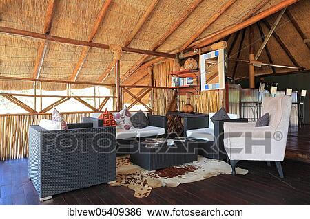 Stock Photograph - Lounge, lodge, room, tent, Savute, Botswana, Africa. Fotosearch