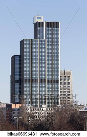 Stock Image - LVA high-rise building, headquarters of the German Pension Insurance Rhineland, Düsseldorf, North Rhine-Westphalia, Germany, Europe. Fotosearch