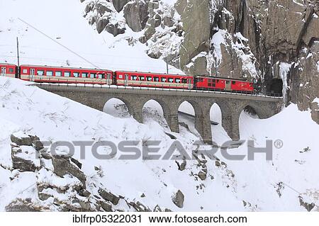 Stock Image - Matterhorn-Gotthard Railway, Devil's Bridge, Schöllenen Gorge, Uri, Switzerland, Europe. Fotosearch
