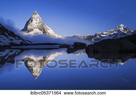 Picture - Matterhorn, Riffelsee, Zermatt, Valais, Switzerland, Europe. Fotosearch